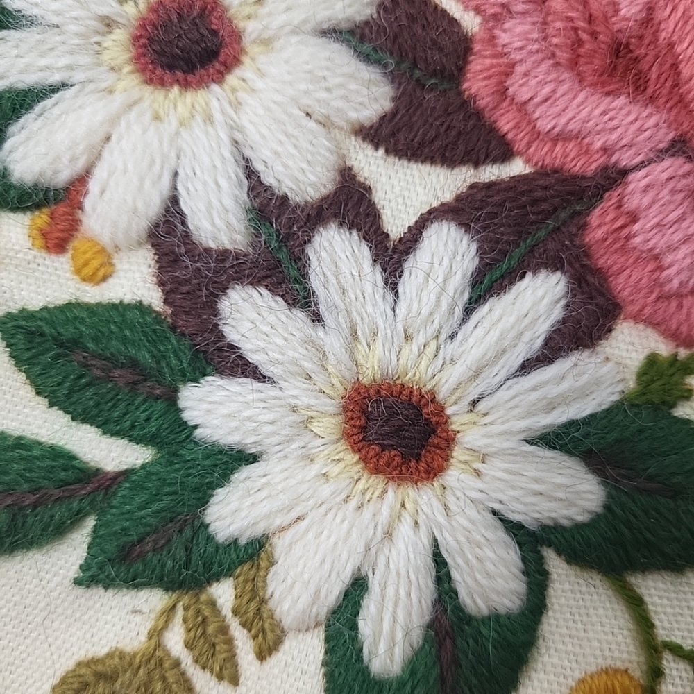 Handmade Embroidered Floral Wall Hanging Cottagecore 13" Square - Picture 4 of 9
